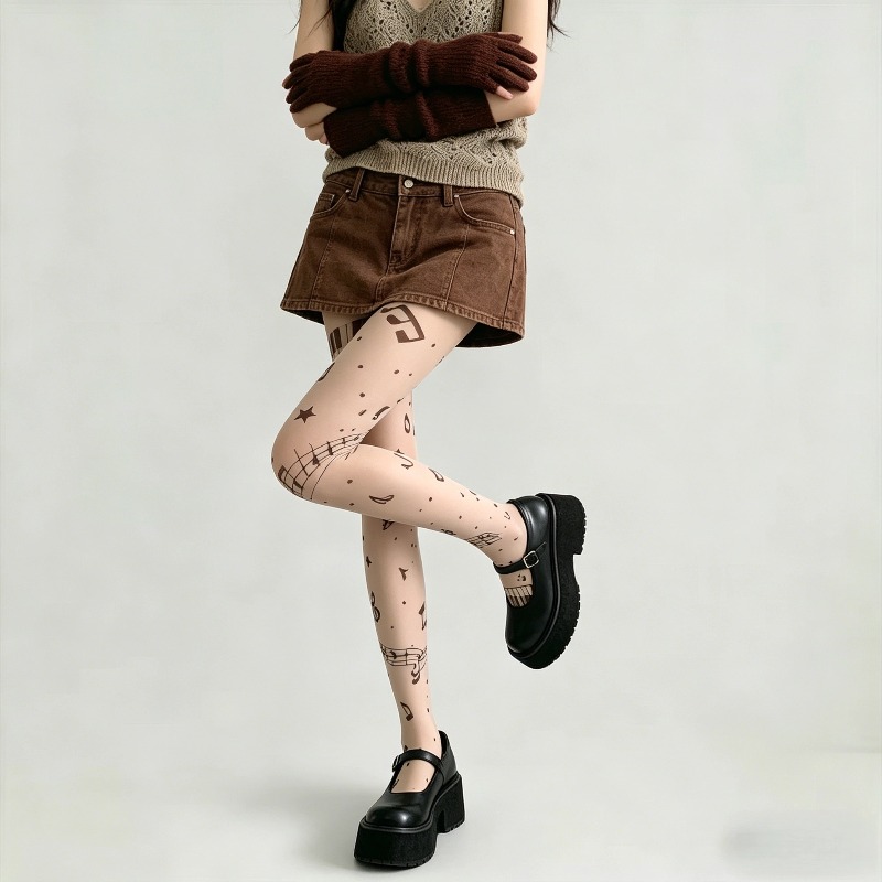 Y2K Musical Note Print Sheer P - Tights Pantyhose Sheer 评论和价格