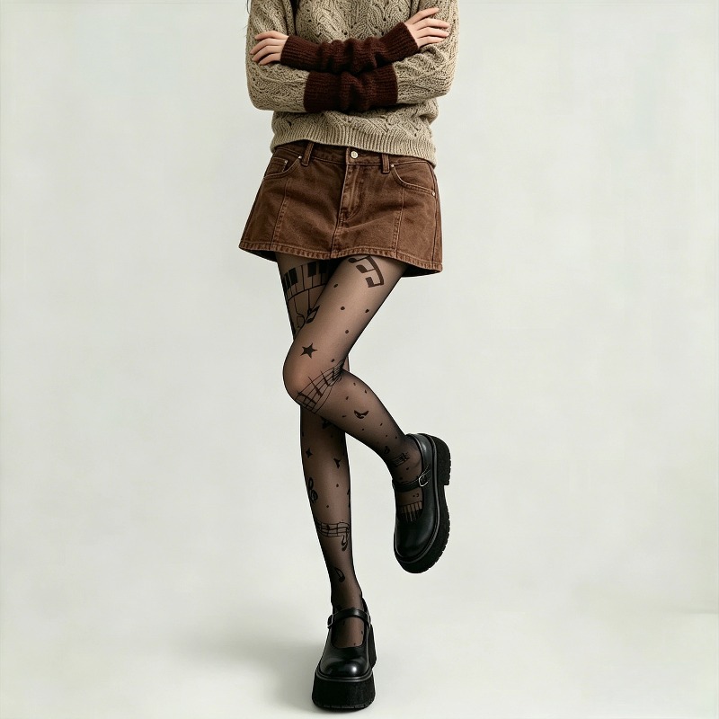 Y2K Musical Note Print Sheer P - Tights Pantyhose Sheer 评论和价格
