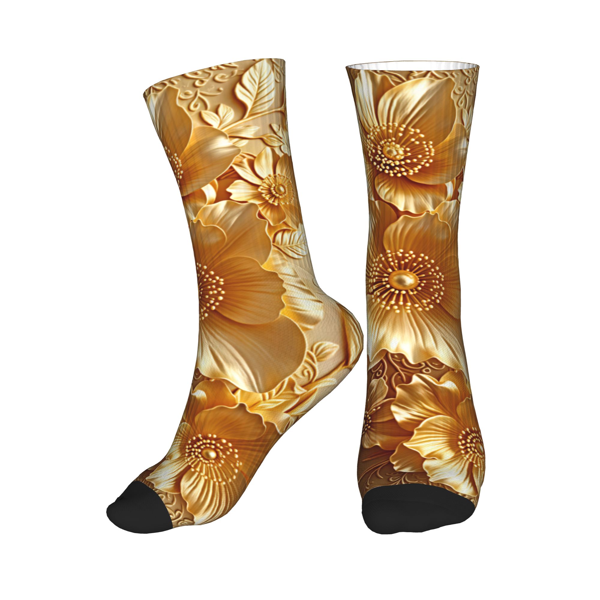 3D Embossed Golden Floral Seam - Dress Sock Men 评论和价格