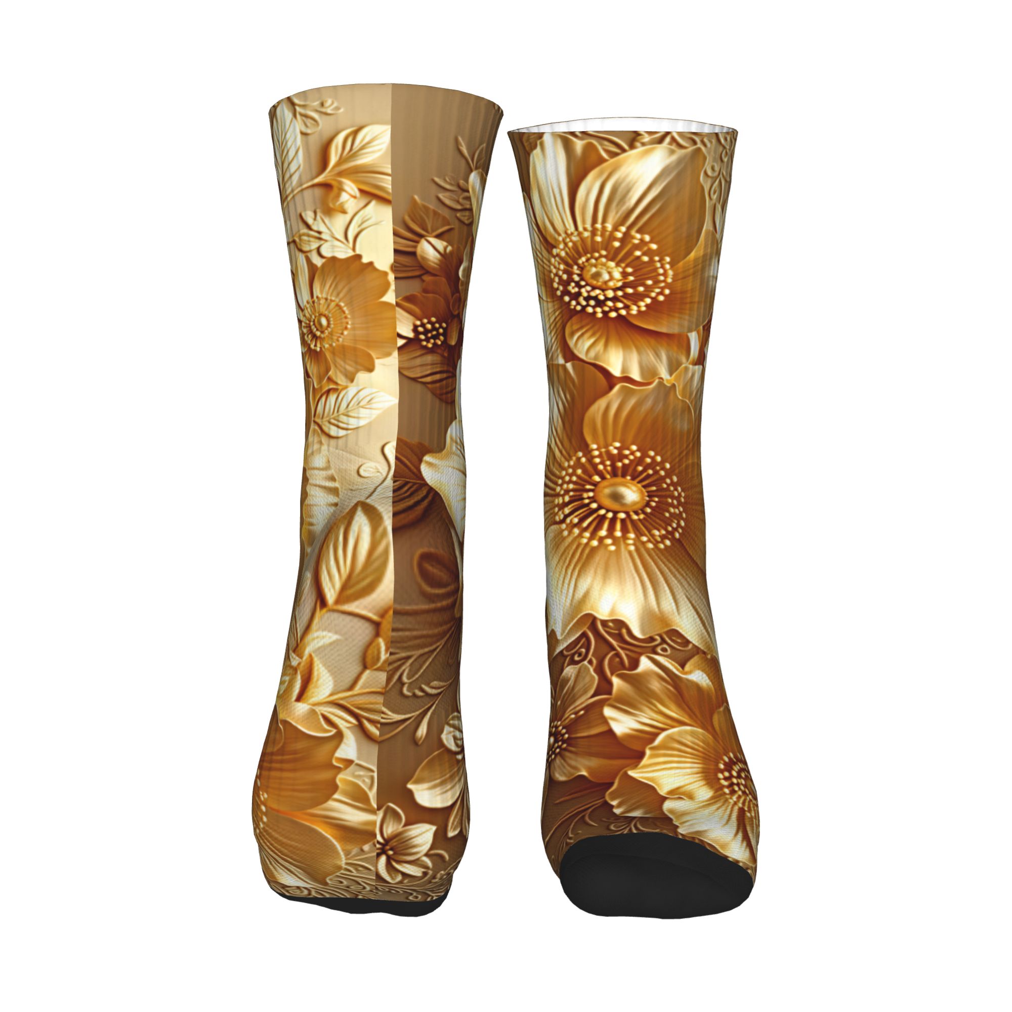 3D Embossed Golden Floral Seam - Dress Sock Men 评论和价格
