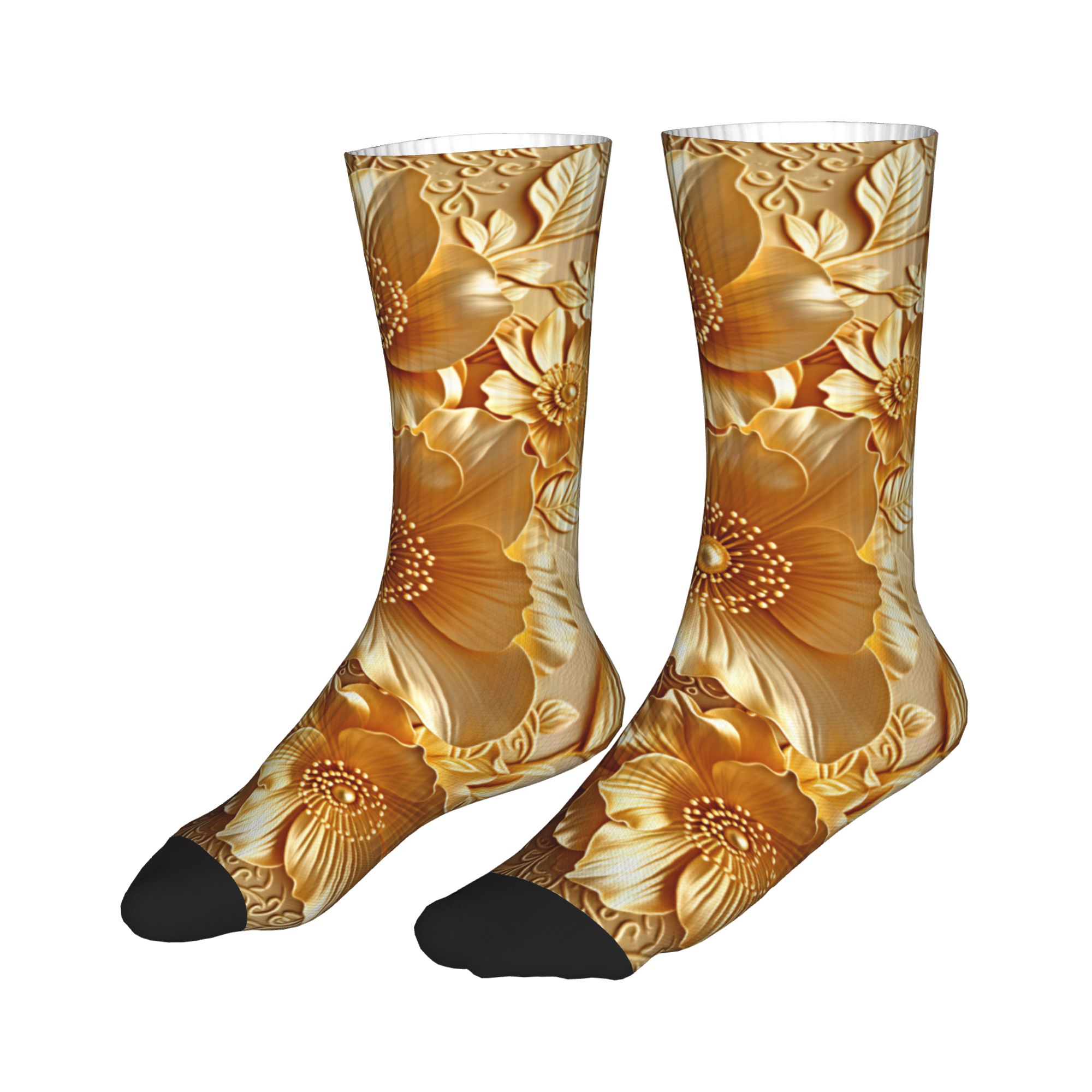 3D Embossed Golden Floral Seam - Dress Sock Men 评论和价格