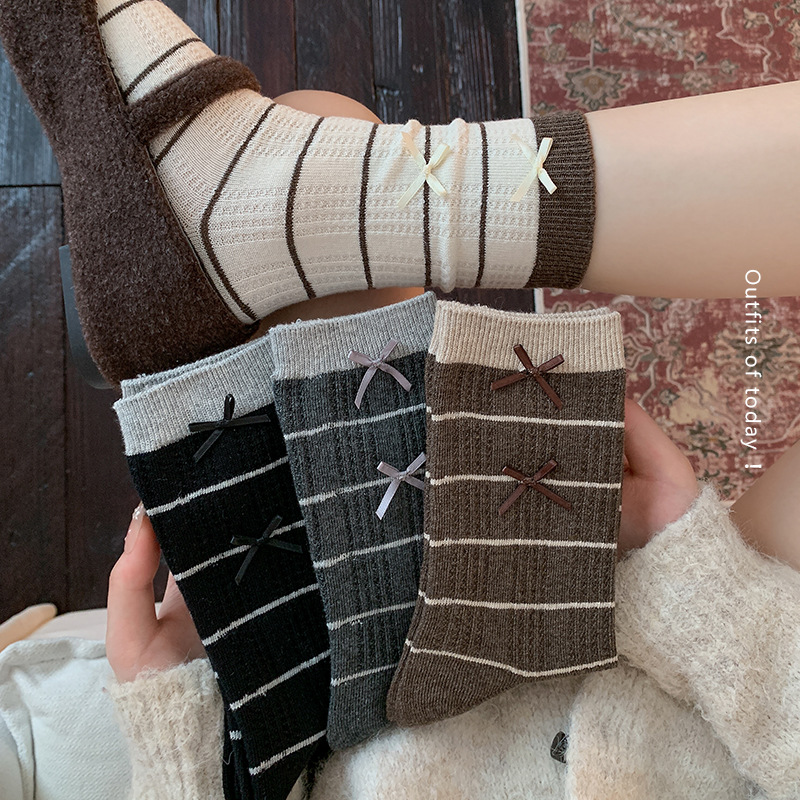 Bowknot Striped Slouchy Mid-Ca - Boot Sock Slouchy 评论和价格