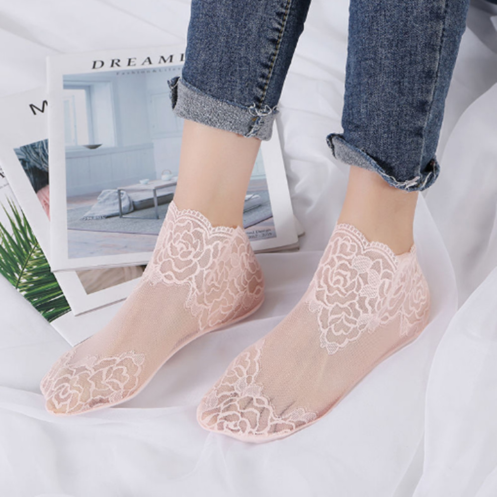 woman Lace rose thin socks Loa - Invisibility Sock Loafer 评论和价格