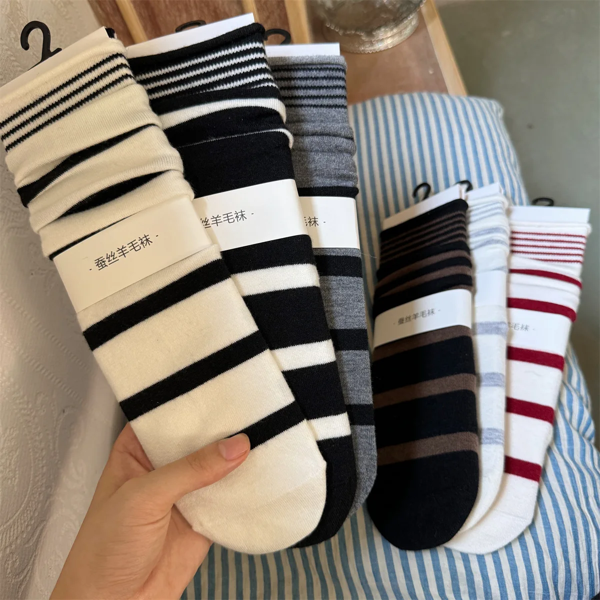 Korean Winter Striped Wool Sil - Silk Sock Bamboo 评论和价格