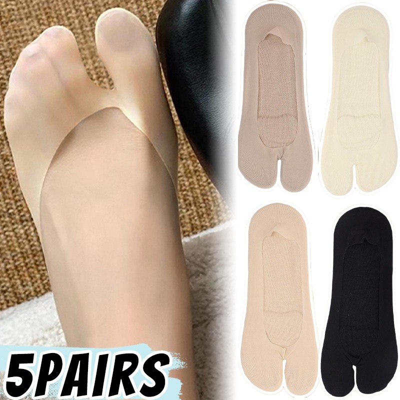 1/5pairs Women Ice Silk Tabi S - Toe Sock Split 评论和价格